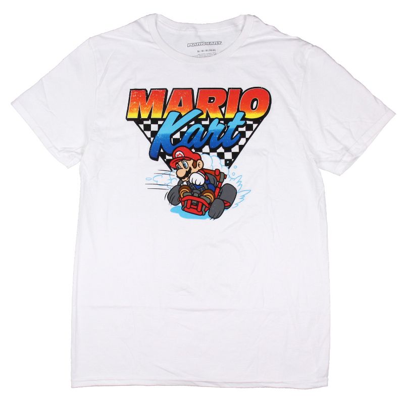 Nintendo Super Mario Men's Mario Kart Team Driver Checkered Flag T-Shirt Adult, 1 of 4