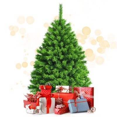 Tangkula Flocked Christmas Tree in Green Color 4.5FT/6.5FT/7.5FT Verdant Realistic Hinged Xmas Tree W/ Branch Tips
