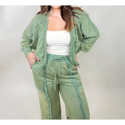 Women's Washed Lace Trim Cardigan - Oddi