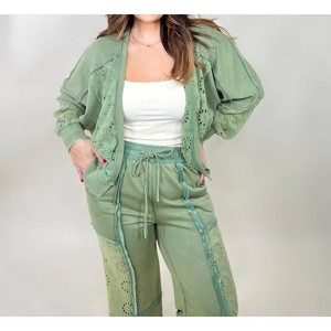 Women's Washed Lace Trim Cardigan - Oddi - 1 of 3