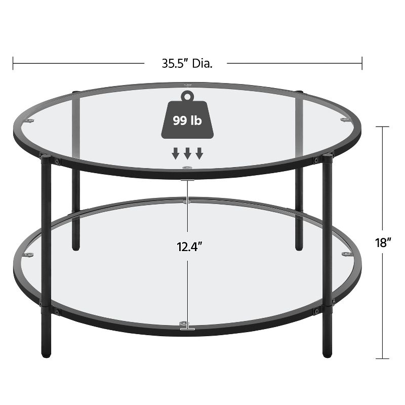 Yaheetech Modern Round Glass-Top Coffee Table for Living Room, 3 of 8