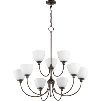 Quorum Lighting Celeste 9-Light Chandelier, Oiled Bronze, 32 Width, 33.5 Height, Glass Material