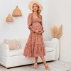 Coolmee Women Boho Floral Smocked Square Neck Lantern Long Sleeve Ruffled A Line Maternity Midi Dress - 3 of 4