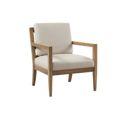 Ivory Upholstered Accent Chair with Medium Wood Frame
