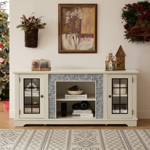 PAGED TV Stand with 18" Fireplace, Faux Stone Entertainment Console with 2-Door Storage & Adjustable Shelves, TV Stands for Living Room - 1 of 4