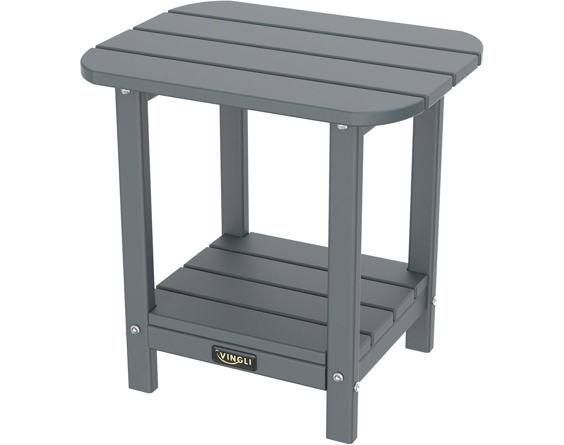 VINGLI Outdoor Side Table with 2 Layer Storage, Plastic Waterproof HDPE Adirondack Side End Tables Patio, Backyard, Pool