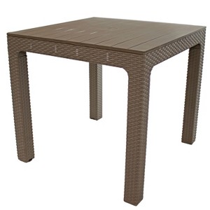 Sunnydaze Outdoor Square Polypropylene Patio Dining Table with Faux Woodgrain Top - Champagne - 29.5" - 1 of 4