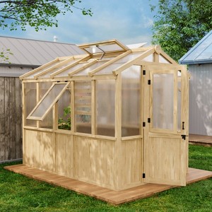 EAGLE PEAK Wooden Polycarbonate Walk-in Greenhouse, Cedar Hobby Green House with Roof Vent - 1 of 4