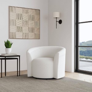 HomePop Upholstered Boucle Barrel Back Swivel Chair Cream: Polyester, Metal Frame, No Assembly Required - 1 of 4