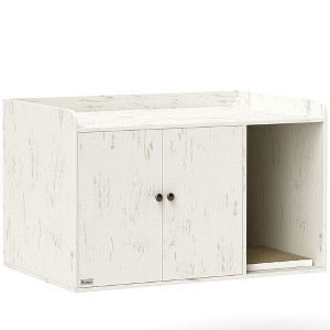 Skyzone White Cat Litter Box Furniture with Barn Door & Cat Hole, 31.5" L x 20.9" W x 19.7" H - - 1 of 4