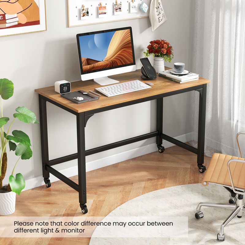 Tangkula 48” Rolling Computer Desk Mobile Study Writing Desk with Metal Frame Movable Home Office Desk Natural/Black, 2 of 10