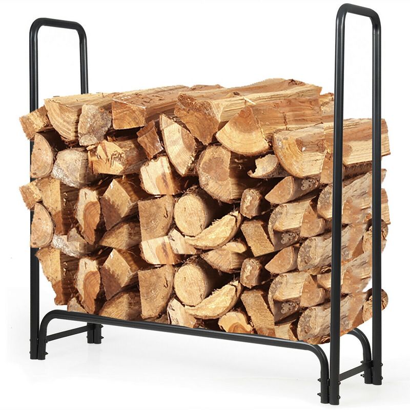 Costway 4 Feet Outdoor Steel Firewood Storage Rack Wood Storage Holder for Fireplace Black, 1 of 11