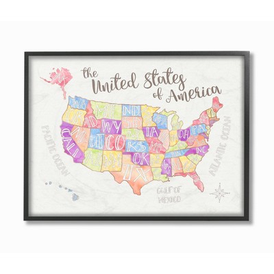 United States Us Map Water Color Framed Giclee Texturized Art (11"x14"x1.5") - Stupell Industries