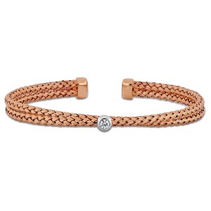 EVERLY JEWELRY | Two-Tone Silver  0.02 CT TGW 1 Station Cubic Zirconia 2-Row 5.5mm Wide Stretch Braided Bangle - 1 of 4