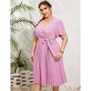 Plus Size Women's Pleated Midi Dress with Belt Flowy Casual Elegant Knee Length Dress for Work Summer - 4 of 4