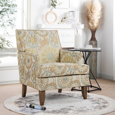 29" Fabric Accent Chair,Upholstered Armchair with Nailhead Trim and Wood Legs for Living Room or Bedroom-Baofuwish