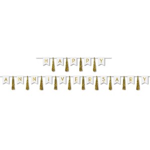 Beistle Happy Anniversary Tassel Streamer, 13" x 6' & 13" x 14', (1/Pkg) Gold - 1 of 1