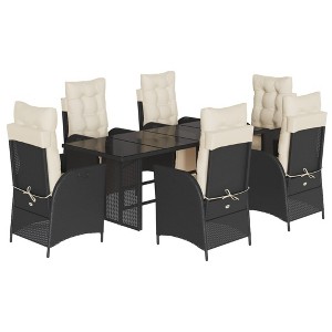 vidaXL Patio Dining Set with Cushions Table and Chair Furniture Poly Rattan - Black and Cream Glass 6 Piece - 1 of 4