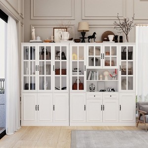 FUFU&GAGA 110.2"W Tempered Glass Door Large Modular Storage Cabinet Display Cabinet Bookshelf White - 1 of 4