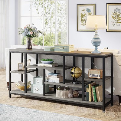 Gray 70.9'' Industrial Console Table with Storage Shelves