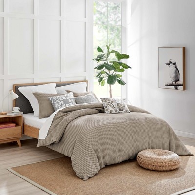 Twin Beige Fawn Cotton Waffle Duvet Cover Set