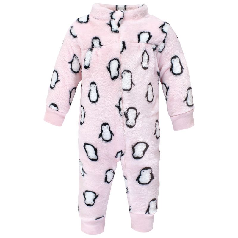 Hudson Baby Infant Girl Plush Jumpsuits, Pink Penguin, 4 of 6