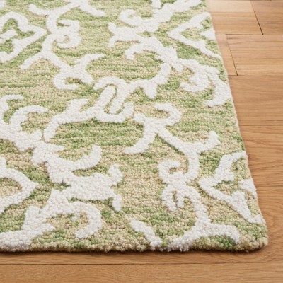 Light Green and Ivory Hand Tufted Wool Runner Rug