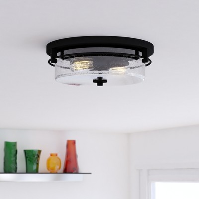 VAXCEL Addison 15-in W Black Contemporary Flush Mount Ceiling Light Fixture with Clear Glass