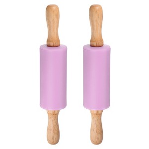 Unique Bargains Silicone Non-Stick Wooden Handle Kitchen Reusable Rolling Pin 2 Pcs - 1 of 4