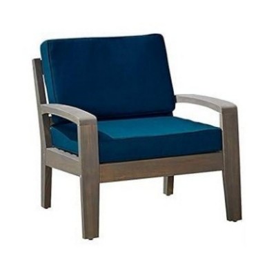 1 Piece Outdoor Acacia Wood Patio Club Chair with Water-Resistant Cushions, Outdoor Chair with Slat Panel Design for Garden or Deck-Coolbibila