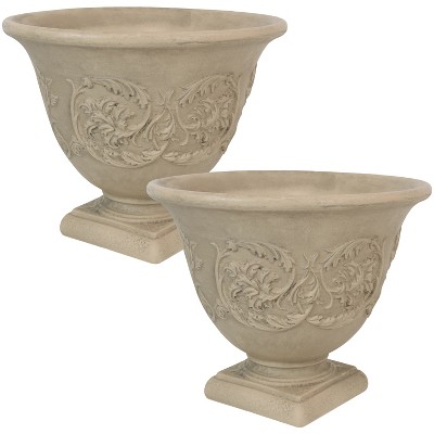 Sunnydaze Indoor/Outdoor Patio, Garden, or Porch Weather-Resistant Double-Walled Darcy Flower Pot Planter - 16" - Beige - 2pk