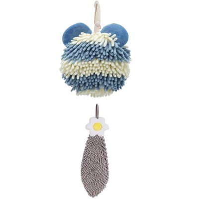 REGALWOVEN Soft Absorbent Cute Fuzzy Hanging Decorative Bathroom Chenille Hand Towel 6" x 15"/7" x 7" 2 Packs