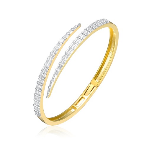 Guili 14K Gold Plated Cubic Zirconia Pave Bypass Coil Bangle Bracelet – ElegantDesign Perfect for Special Occasions or Everyday Sophistication - image 1 of 2