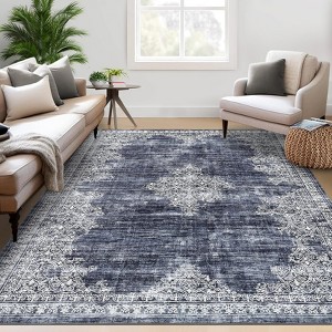 Washable Area Rug -Vintage Distressed Gray Rug for Bedroom, Living Room, Dining Room, Classroom - Soft, Non-Shedding, Stain Resistant Carpet - 1 of 4