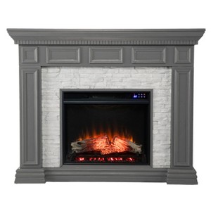 Dakesbury Faux Stone Electric Fireplace with Touch Screen Control Panel - FR1095959 - Grey - SEI - 1 of 4