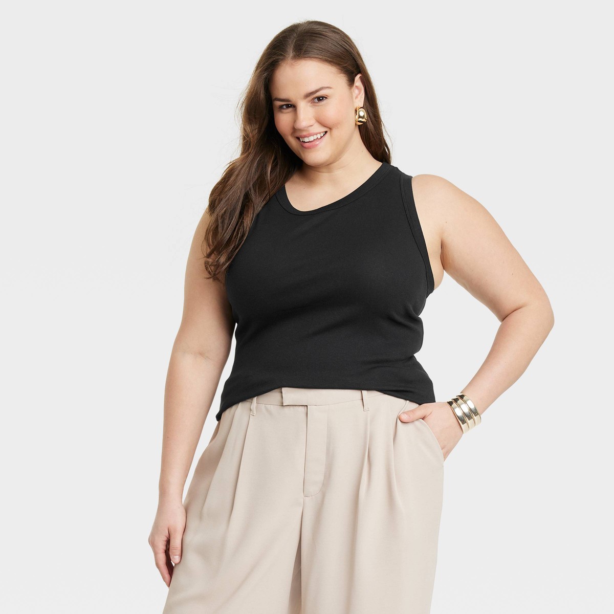 Women's Slim Fit Ribbed Tank Top - A New Day™ Black XS: Crew Neck, Sleeveless, Pullover Style