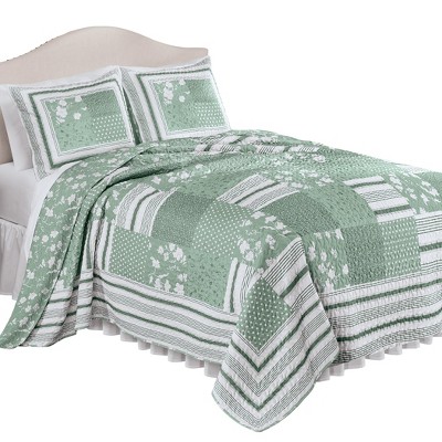 Collections Etc Payton Reversible Floral Stripe Patchwork Oversized Quilt