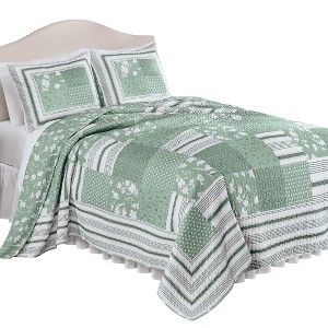Collections Etc Payton Reversible Floral Stripe Patchwork Oversized Quilt - 1 of 3