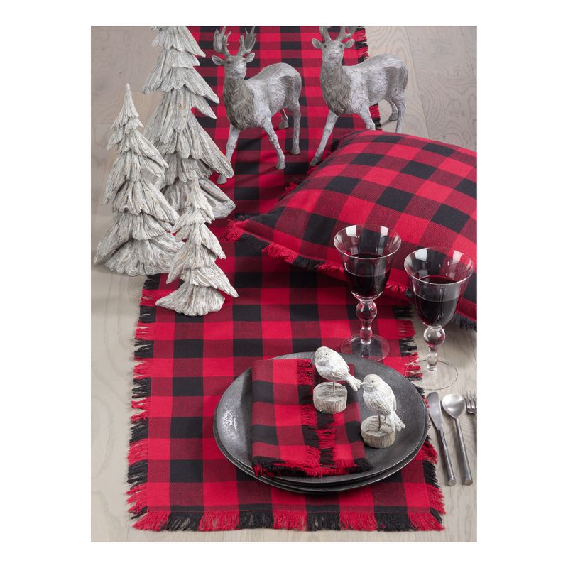 16&#34;x72&#34; Buffalo Plaid Classic Design Casual Fringed Cotton Table Runner Red - Saro Lifestyle, 2 of 4