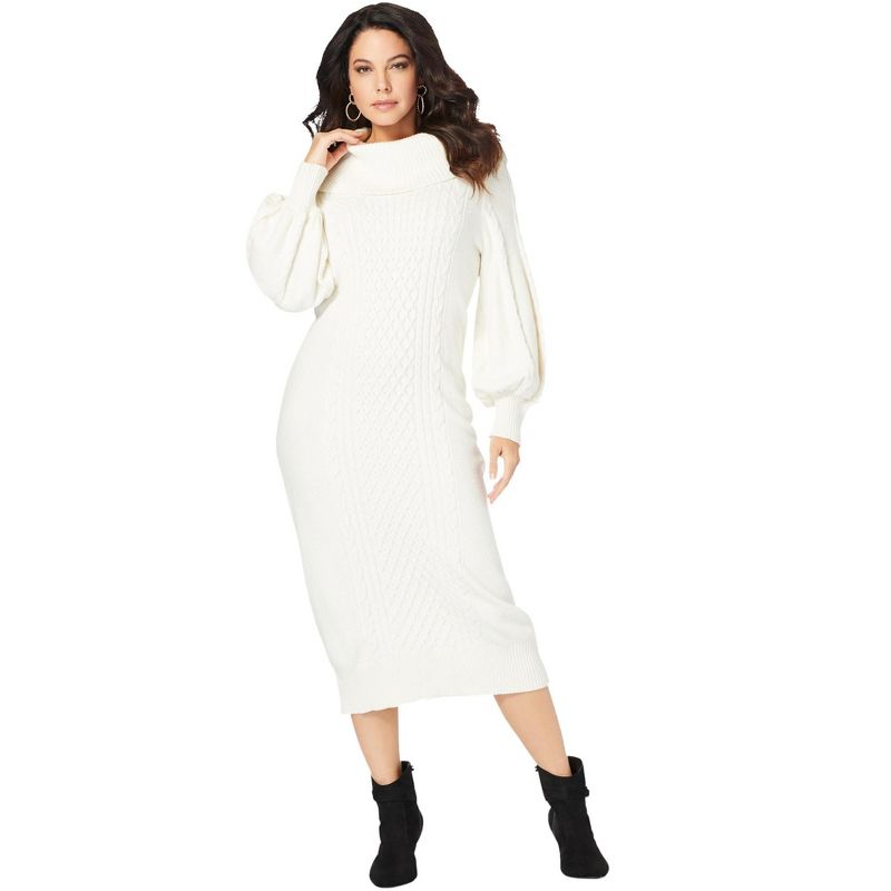 Roaman's Women's Plus Size Turtleneck Sweater Dress, 1 of 3