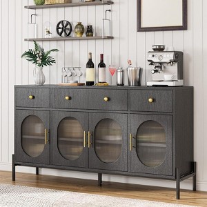 62" Sideboard Buffet Cabinet with 4 Acrylic Doors & 3 Drawers – Large Storage Cabinet with Adjustable Shelves - 1 of 4
