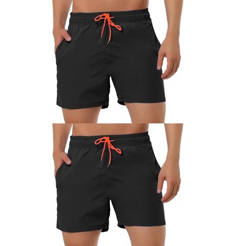 Lars Amadeus Men's Holiday Beach Solid Color Adjustable Waist Bathing Swim Shorts 2 Packs Black 32