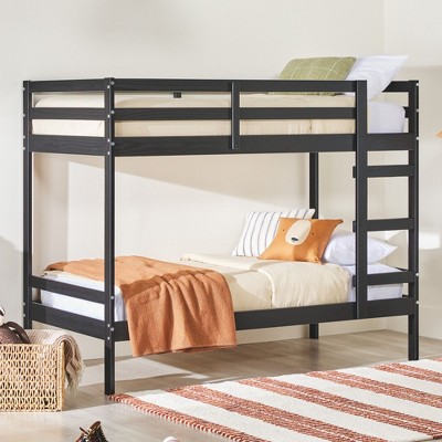 NicBex Twin Over Twin Bunk Bed with Guardrail,Solid Wood Loft Bed with Built-in Ladder,Modern Bunk Beds,Noise Reduced Bunk Beds for Bedroom