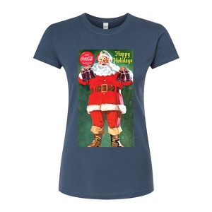 Women's - Coca-Cola - Vintage Santa With Coca Cola Bottles Fitted Graphic T-Shirt - 1 of 3