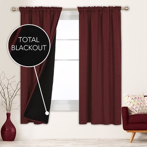 Deconovo ModernLuxury 100% Full BlackOut SatinRodCurtains For LivingRoom or BedRoom 2Panels - 1 of 4