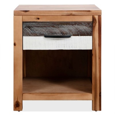 vidaXL Nightstand Bedside Table with Compartment Cabinet Solid Wood Acacia - 1