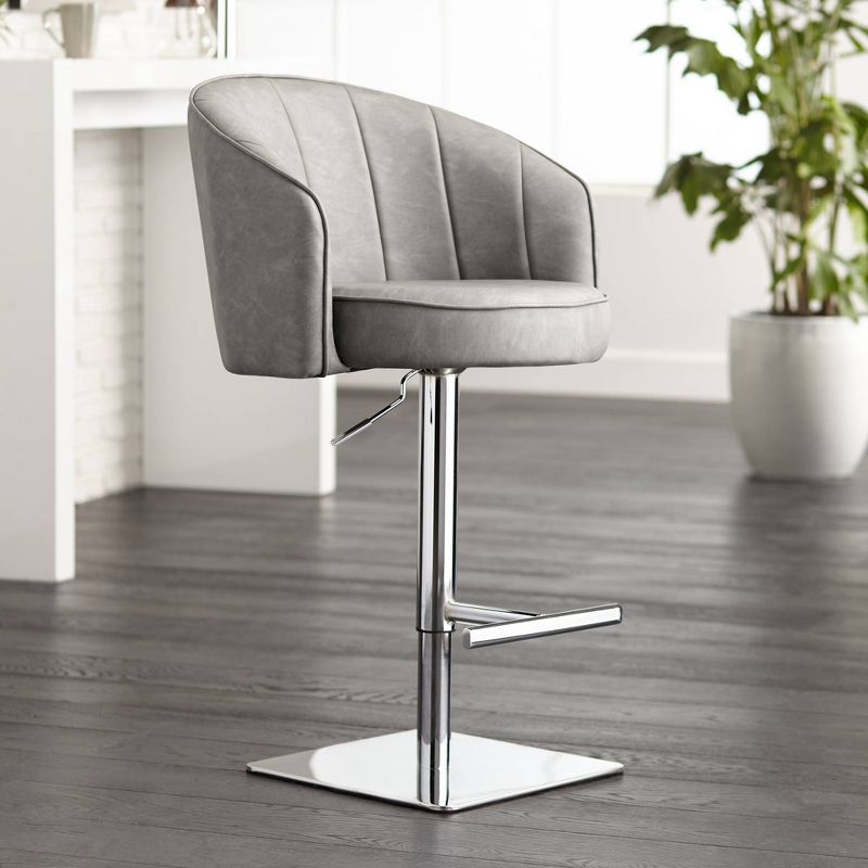 Studio 55D Chrome Swivel Bar Stool 31" High Modern Gray Faux Leather Tufted Cushion with Backrest Footrest Kitchen Counter Island, 2 of 10