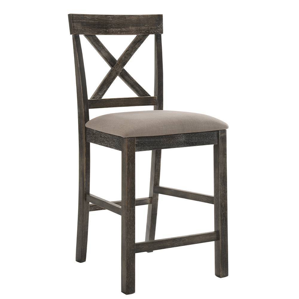 Set of 2 18" Martha Li Counter Height Barstools Tan Linen/Weathered Gray - Acme Furniture: Upholstered, Wood Frame, Armless