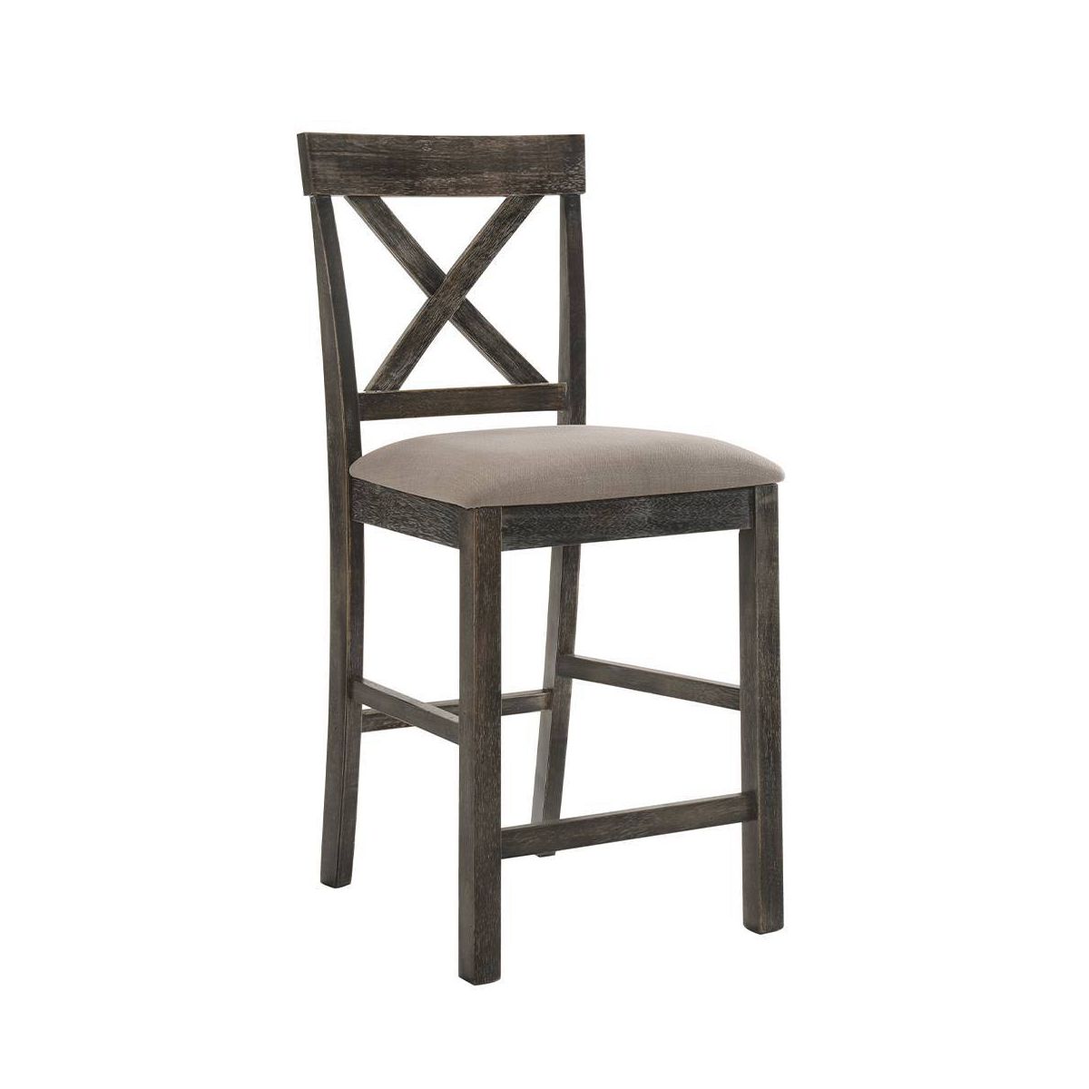 Set of 2 18" Martha Li Counter Height Barstools Tan Linen/Weathered Gray - Acme Furniture: Upholstered, Wood Frame, Armless