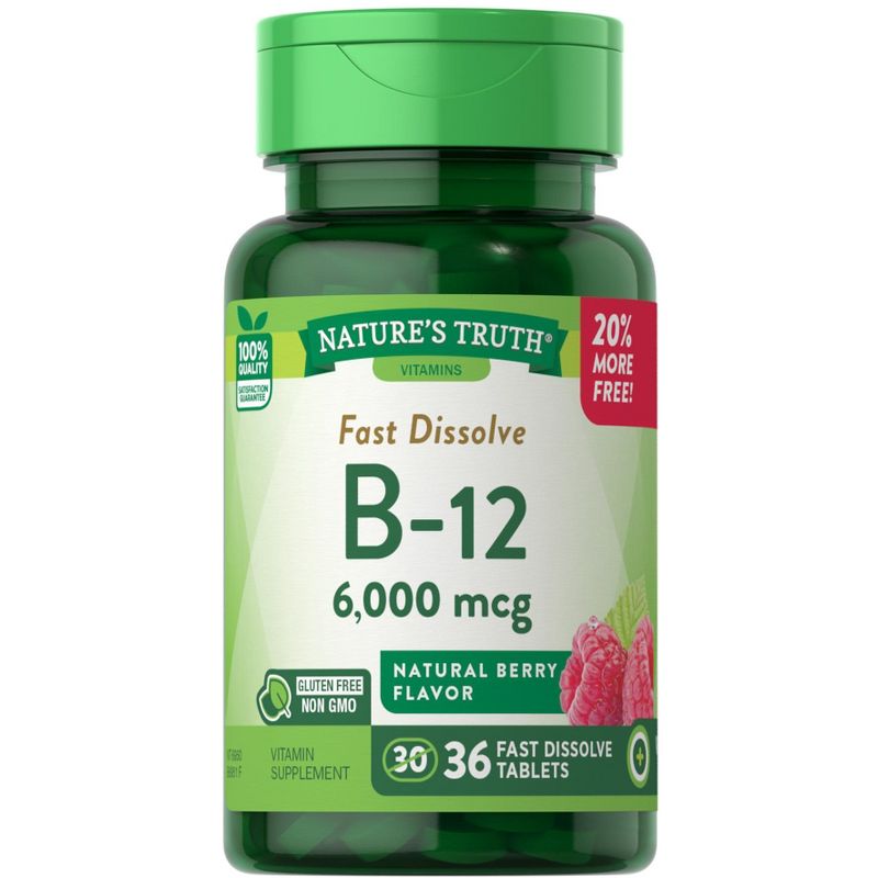 Nature's Truth B12 Vitamin 6000mcg | 36 Fast Dissolve Tablets | Natural Berry Flavor, 1 of 5